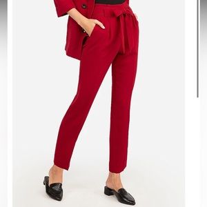 Express - HIGH WAISTED PAPERBAG ANKLE PANT
IN DARK RED